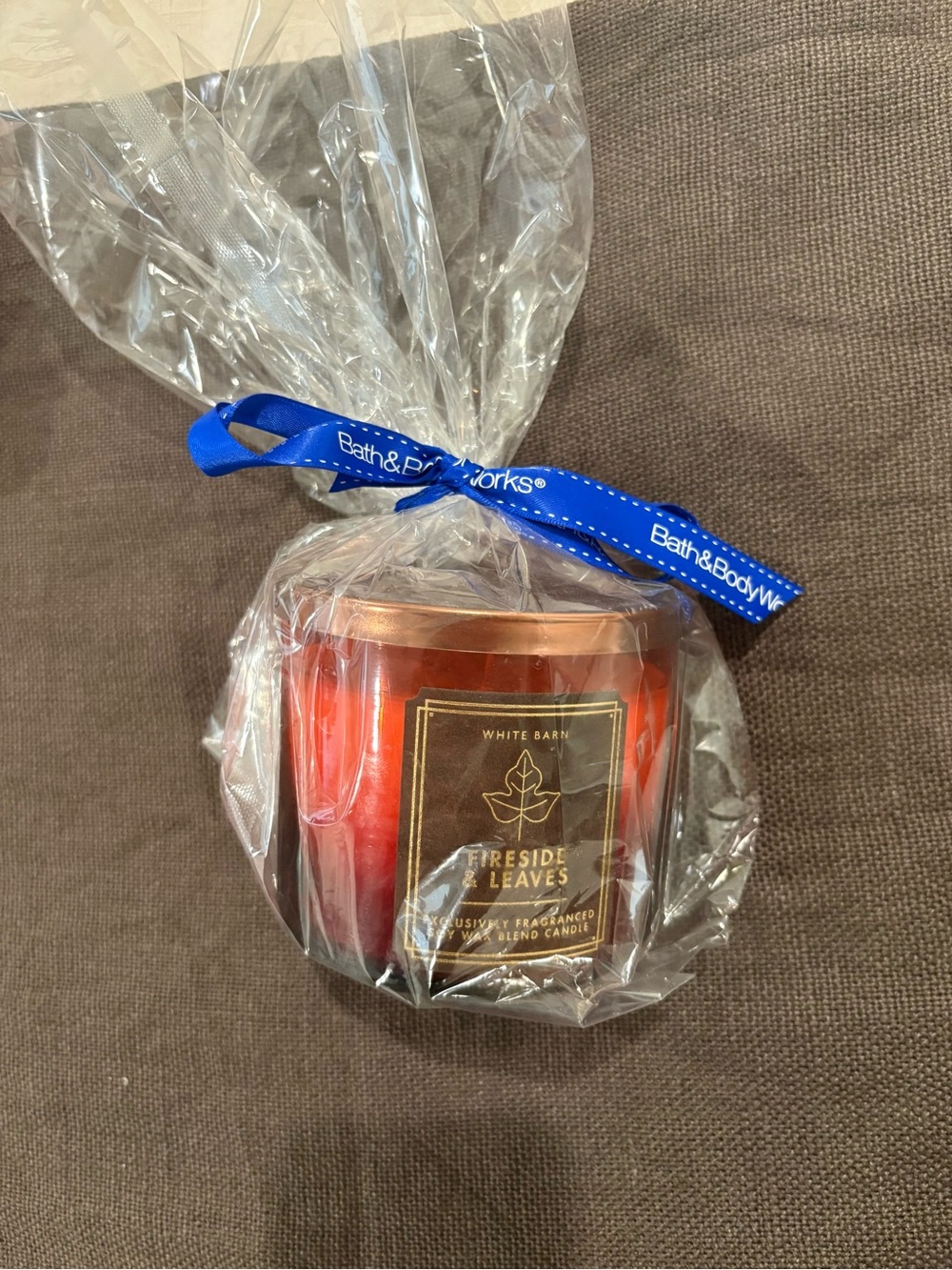White Barn Fireside Leaves Candle - Red and Gold Trim